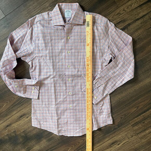 Brooks Brothers 1818 Shirt Mens Small 15 4/5 Regent Blue Orange Plaid Button Up - Picture 4 of 6